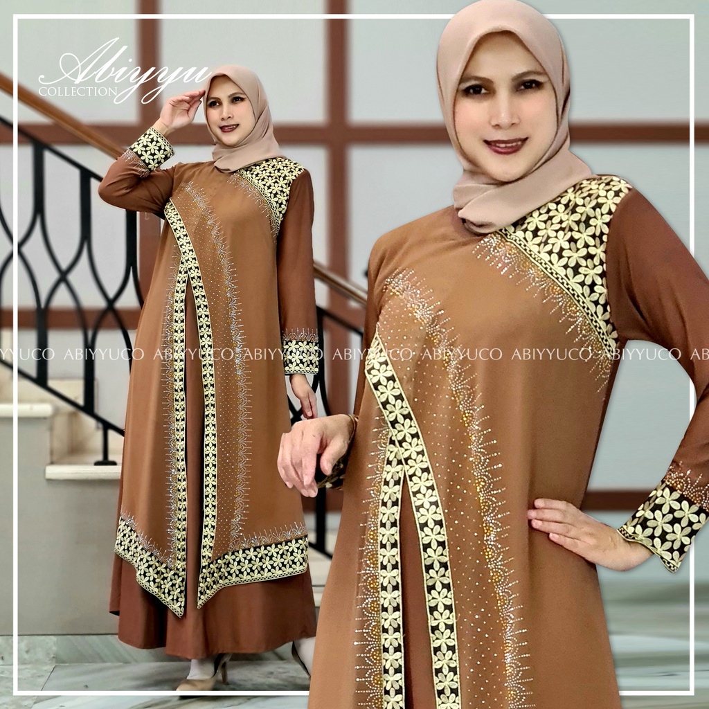 Abiyyuco - GL1030 | Gamis Abaya Turkey Hitam Elegan Turki Warna Warni Mewah Turky Terbaru  Bahan Jersey mix Ceruty dengan Bordir Renda dan Mote Swarovski