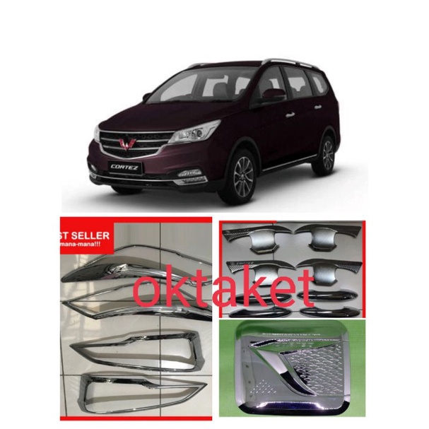 paket lengkap garnish outer handle tank cover Wuling Cortez hitam chrome