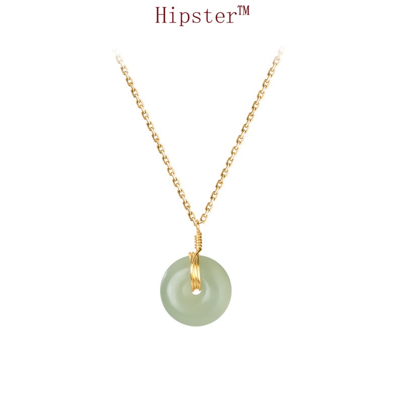 Hot Sale Classic Fashion Retro Affordable Luxury Gold Inlaid with Jade Safety Buckle Pendant Necklace