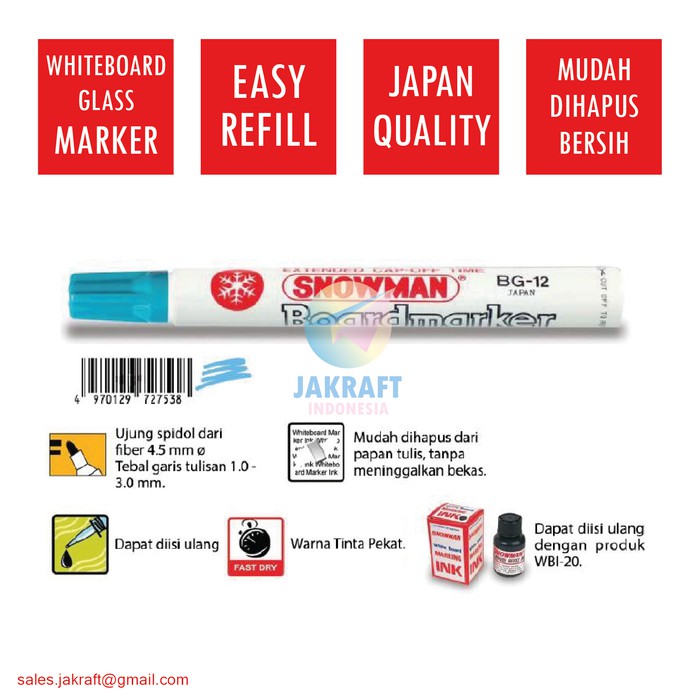 

NEW PRODUK SPIDOL WHITEBOARD SNOWMAN (BIRU MUDA) BG-12 MARKER PAPAN TULIS KACA
