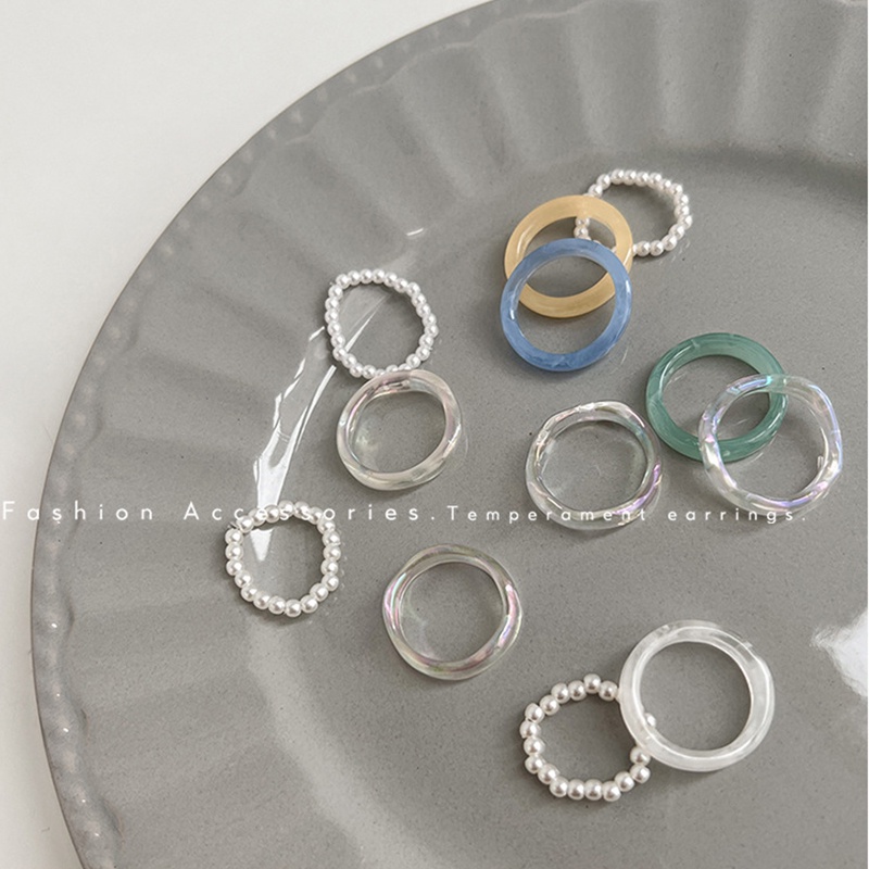 3pcs / Set Cincin Jari Bentuk Lingkaran Bahan Resin Akrilik Aksen Mutiara Polos Untuk Wanita