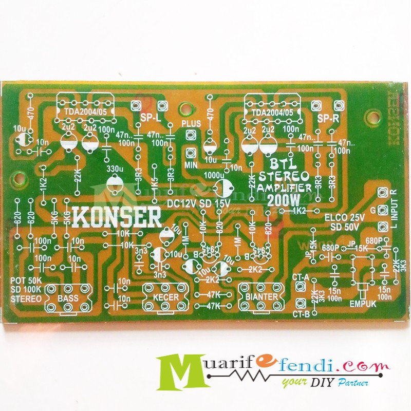 PCB Amplifier Stereo 100Watt IC TDA2004/2005 Power Mobil BTL Plus Tone Control KONSER