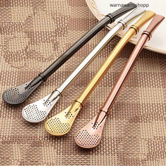 Sedotan sendok stainless warna / sendok sedotan unik / sendok teh stainless / sendok kopi stainless-2