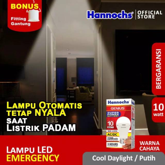 Hannochs Genius Bohlam LED 10 watt Lampu Emergency AC/DC - Cahaya Putih