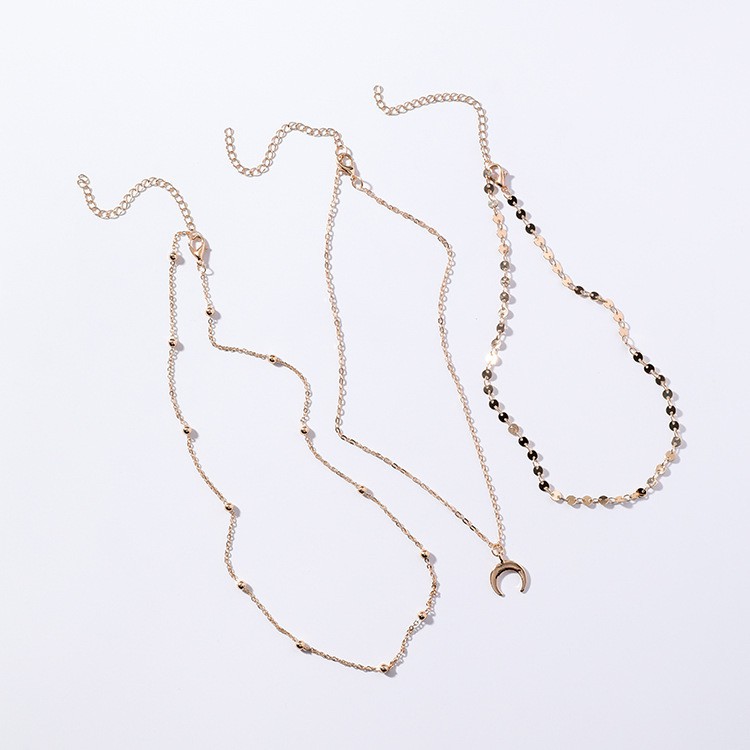 XiaoboACC 3Pcs/Set Kalung Rantai Klavikula Rantai Klavikula Korea Fashion Bulan