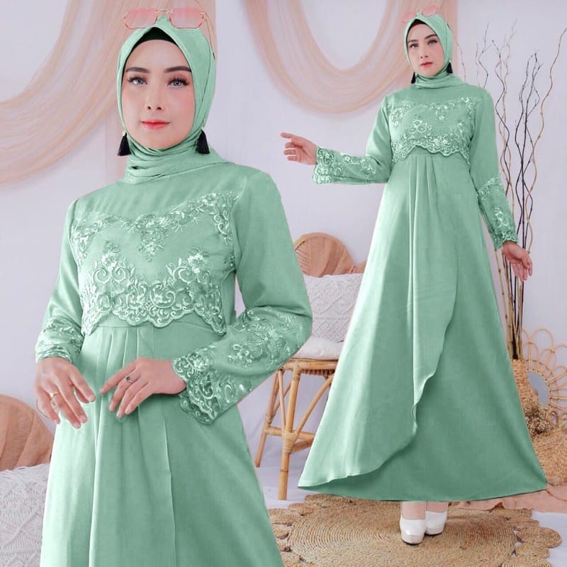 Gamis Brukat Tile Pesta Terbaru Gamis Fania Gamis Kondangan Mewah Gamis Brukat Cantik OOTD Kondangan Gamis Kondangan Couple Baju Gamis