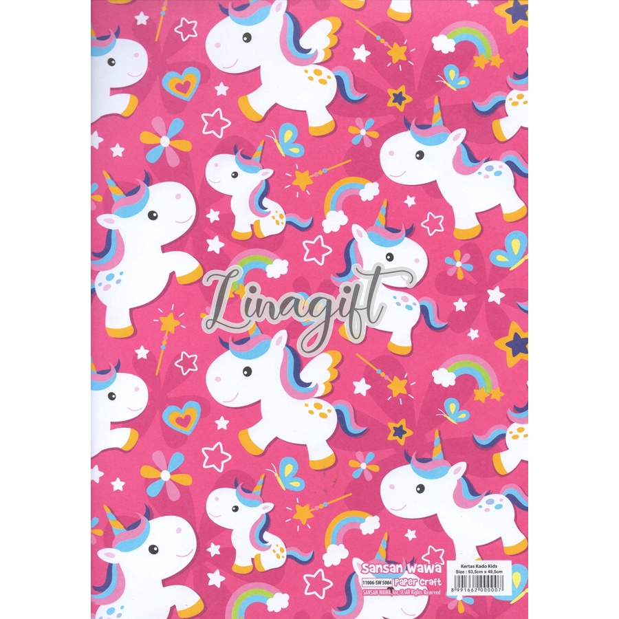 ( 5 Lembar ) UNICORN SANWA - KERTAS KADO MY PONY - GIFT WRAPPING PAPER SANSAN WAWA ANAK BIRTHDAY PINK BLUE ULANG TAHUN