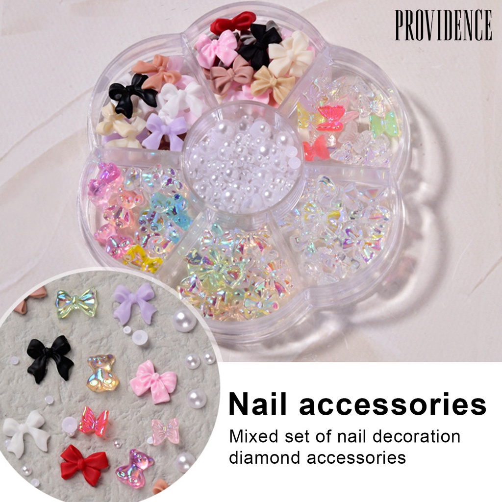 Providence 1 Kotak Hiasan Kuku Diy Bentuk Pita / Beruang / Mutiara Imitasi Untuk Nail Art
