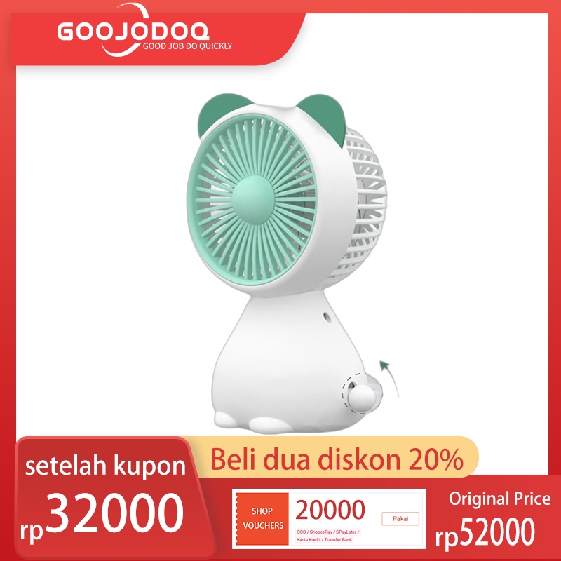 【Beli dua diskon 20%】 Goojodoq Kipas meja isi ulang USB / kipas angin mini genggam beruang cute /mini fan portable