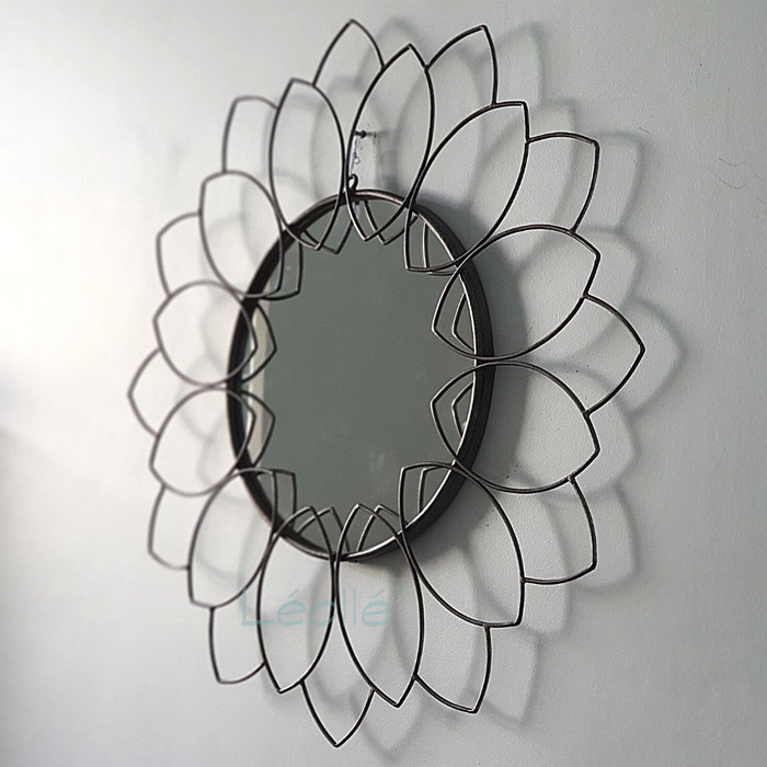 Leolle Hiasan Dinding Cermin Dinding Wire Flower 80cm - Grey