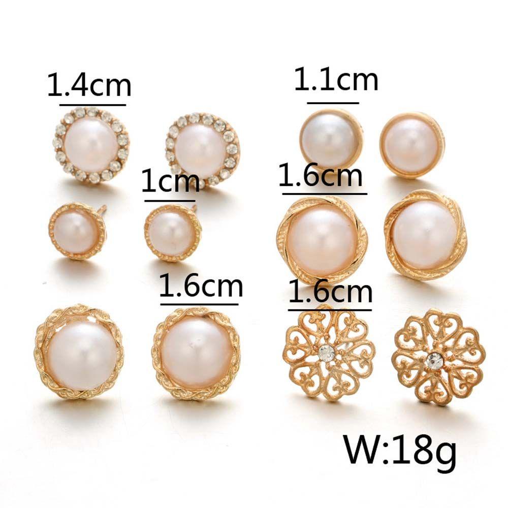 Mxbeauty 6 Pasang / Lot Anting Tusuk Retro Vintage Bentuk Bunga Warna Emas Hias Mutiara Imitasi Untuk Wanita