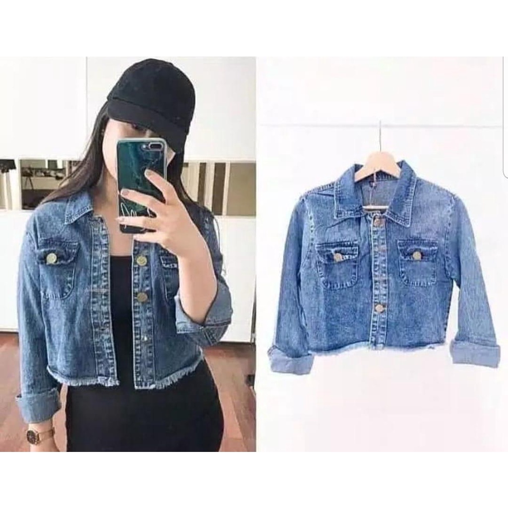 Jaket Jeans Oversize LD 110 - 150 // Jaket Jumbo Saku Wanita Sandwash Denim Premium-DISY SW BIRU LD100