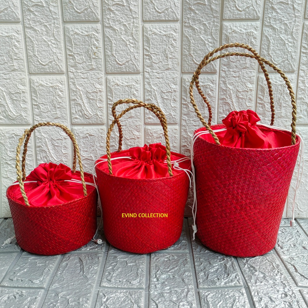 Tas Parcel Isi 1 Toples | 2 Toples | 3 Toples (Merah) Keranjang Hampers Anyaman Tas Hampers Lebaran