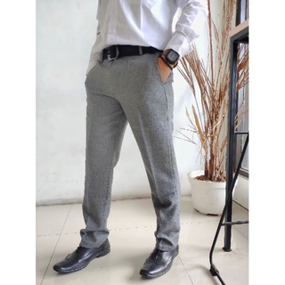 Celana Formal Pria Panjang Dewasa Slimfit Bahan Kain Gabardine Warna Abu Terang 27-38