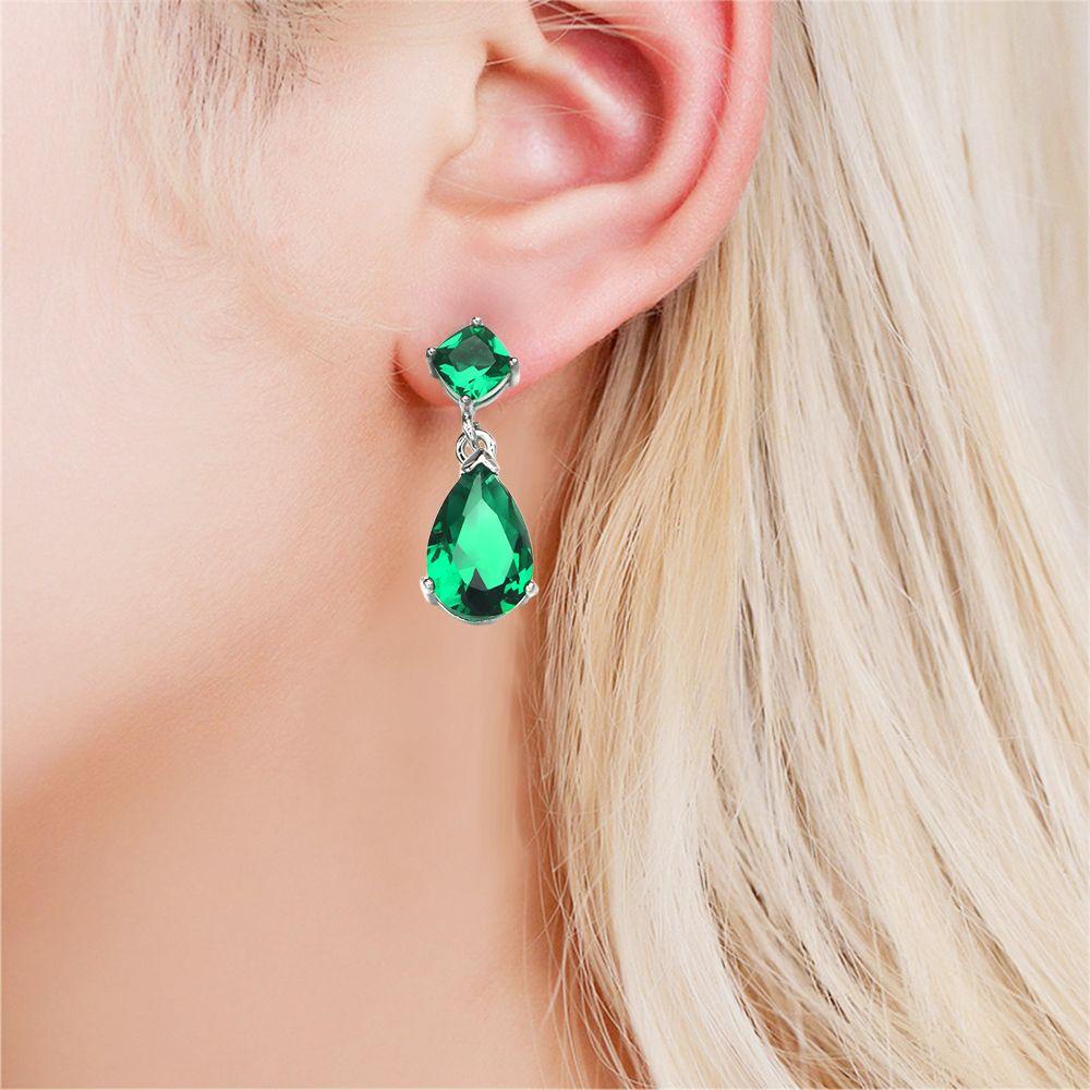 Anting Tetes Air Kristal Nanas Emerald Heart Stud Earring Cubic Zircon