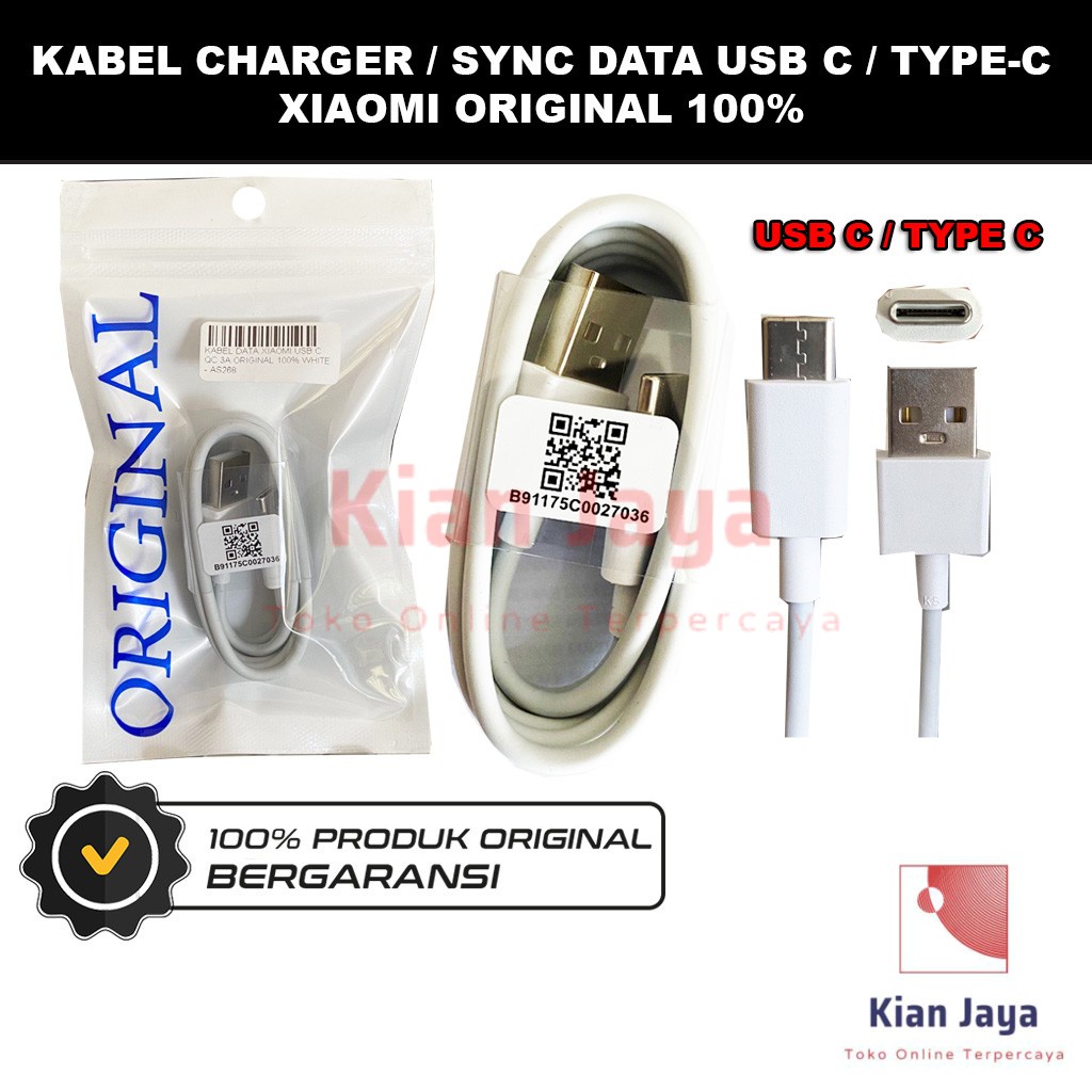 Kabel Charger Sync Data Hp Charging Ori Xiaomi USB Tipe Type C Output 3A Original 100%
