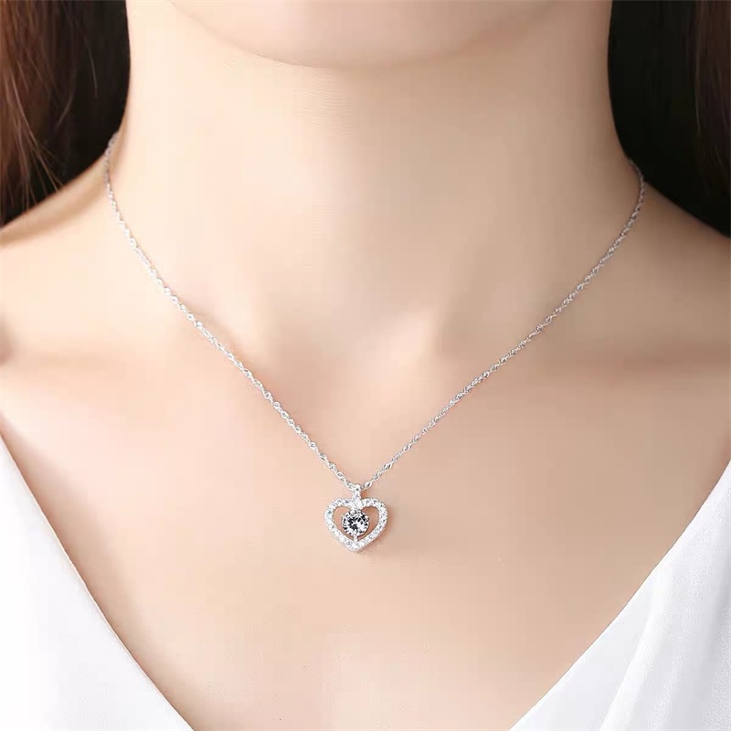 Kalung Rantai Silver s925 Liontin Hati Hias Zircon Untuk Wanita