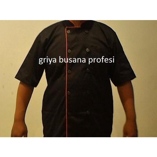 JUMBO Baju Chef / Baju Koki Hitam Lengan Pendek Size XXL ( JUMBO ) BAGUS