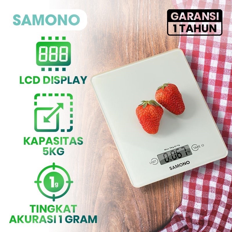 SAMONO Timbangan Dapur Digital Elektrik LCD Display SW-KS02 Putih