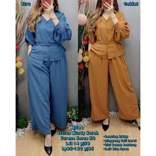 8091 Setelan Windy Kerah Furano Korea HQ / Setelan Baju dan Celana