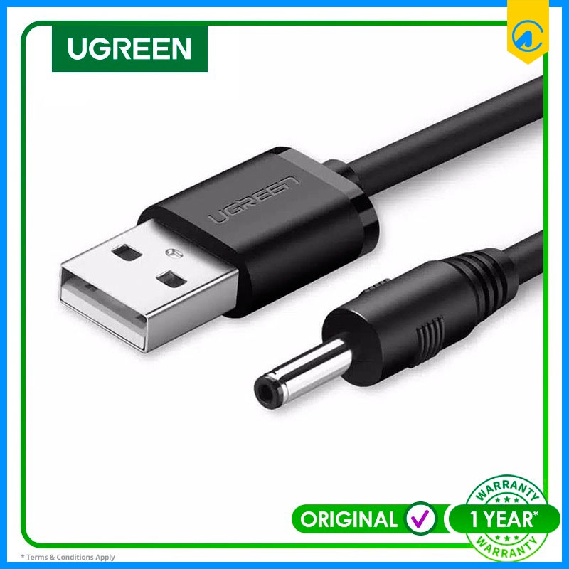 Ugreen 10376 USB2.0 to DC 3.5mm Male/Female Charging Cable 1m Black