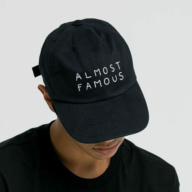 Topi baseball ediko bahan rafel premium pengait cakop besi pria wanita-Almost famous hitam