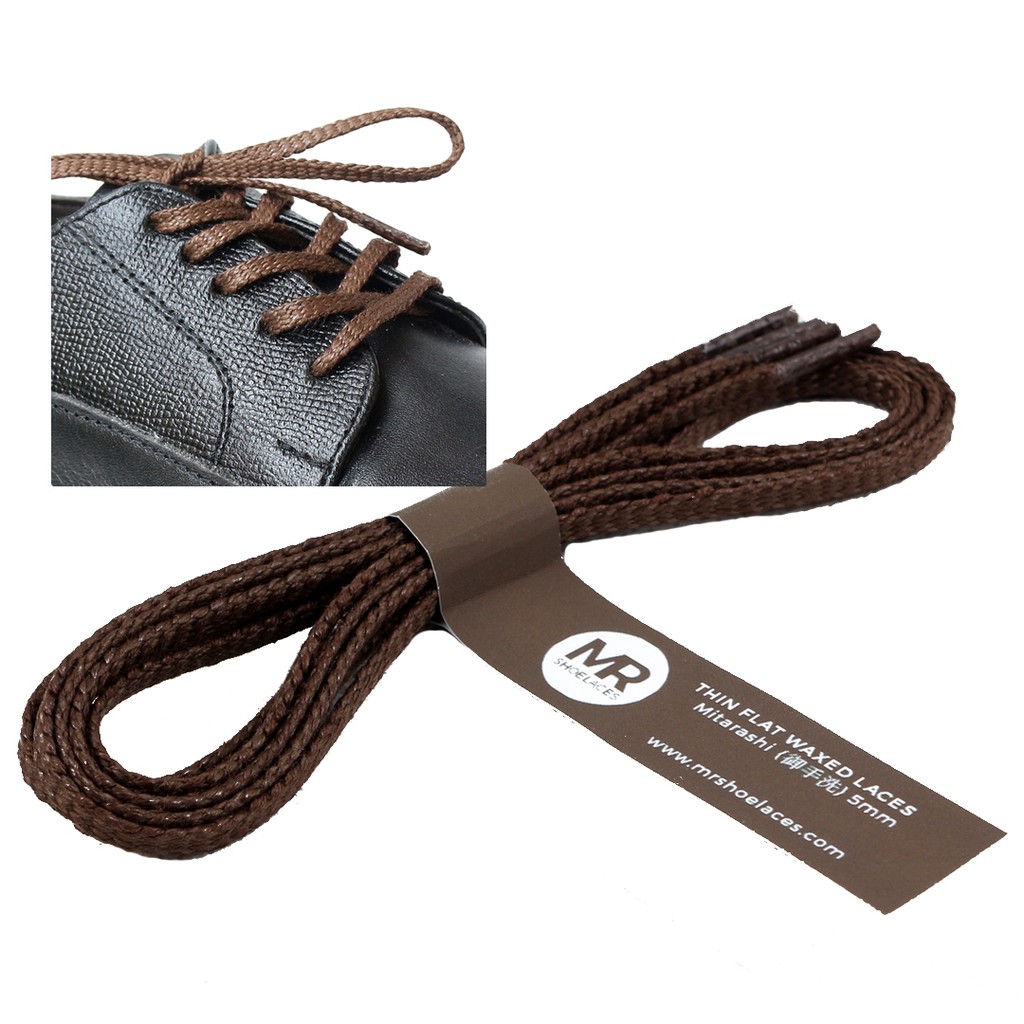 MR Shoelaces TH13 Mitarashi (Wood Brown) Tali Sepatu Lilin Gepeng Thin 3-4mm (Waxed Laces) 50cm 80cm 120cm 150cm