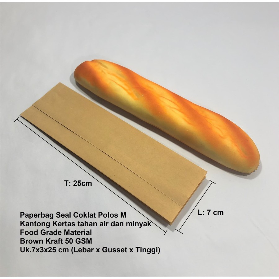 

Kertas Bungkus Roti, Makanan / Paperbag SEAL Kantong Kertas Coklat 7x3x25 (M) Tahan Air dan Minyak
