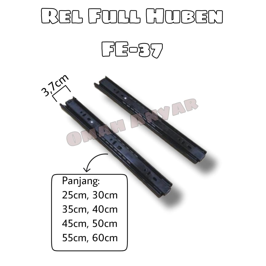 Rel Laci Double 2x Tarik Full Extension FE 37mm merk Huben 25 30 35 40 45 50 55 60cm BUKAN BLUM Taco