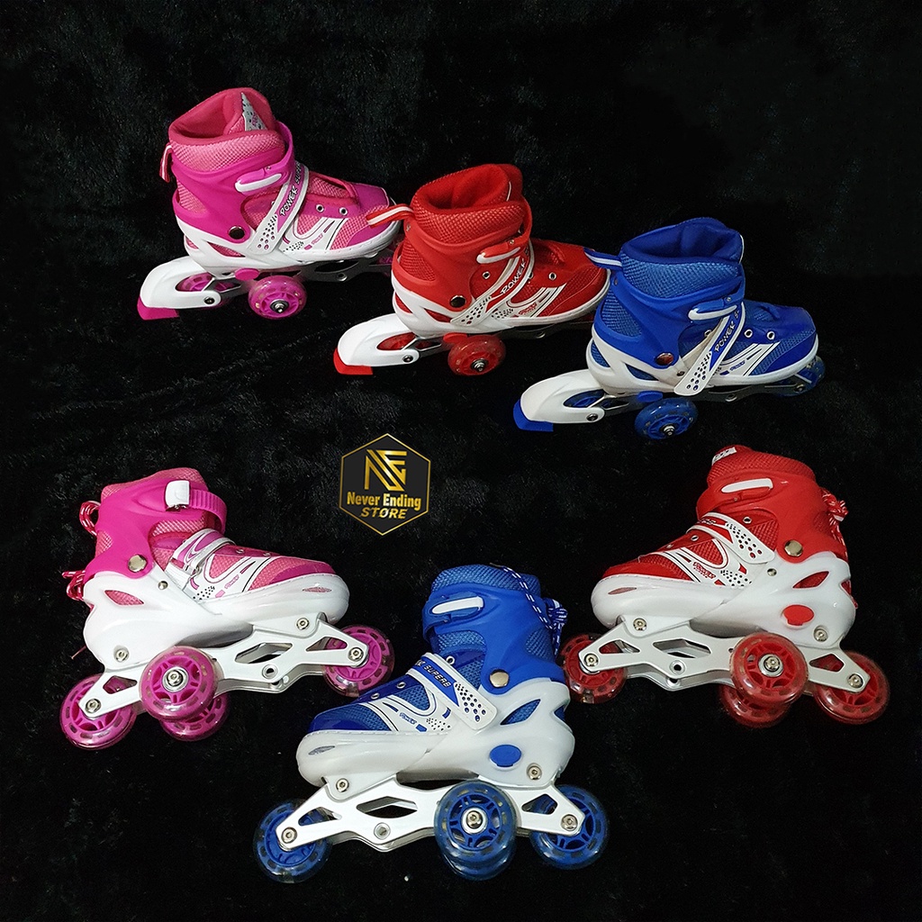 Paket Sepatu Roda Anak Power Inline Skate Dengan Pengaman Helm Terbaru Murah Roda Lurus Dan Bajaj free gratis baut bajaj dan kunci L /Sepaturoda POWER anak laki laki dan perempuan mulai 2.5 tahun size ukuran 30 31 32 33 34 35 36 37 38 39 40 41 42