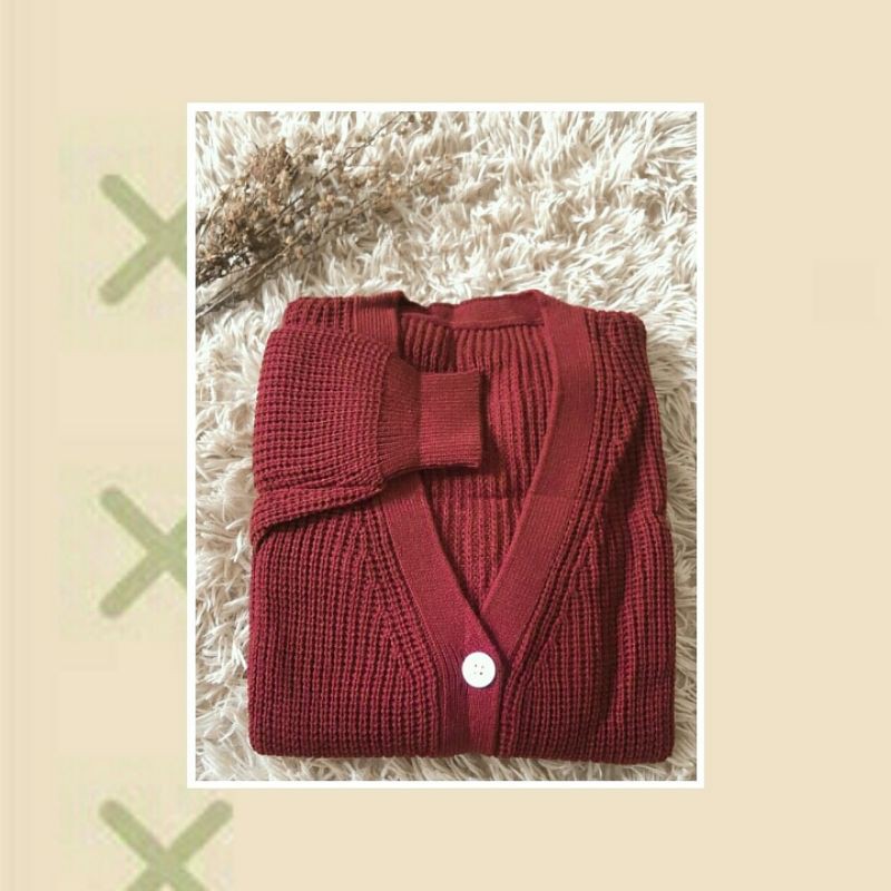CARDIGAN KANCING EMERA BASIC RAJUT 7 GATE-Maroon