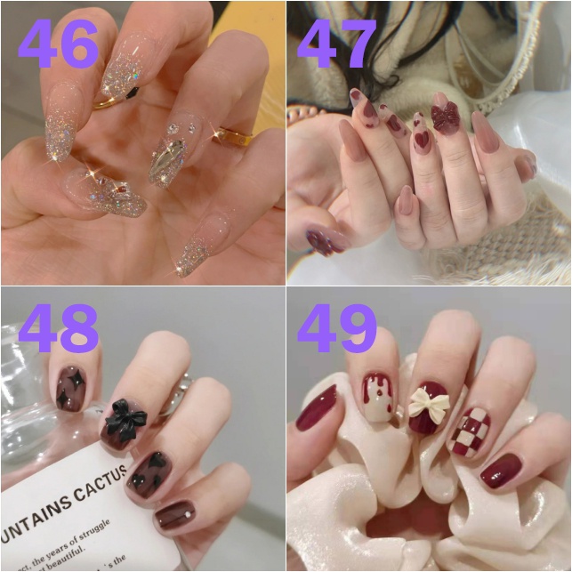 24pcs / Set stiker kuku palsu anti nail air 3d imlek kuku palsu murah pengantin panjang pendek anak bening polos wedding kaki manikur set nail sticker art