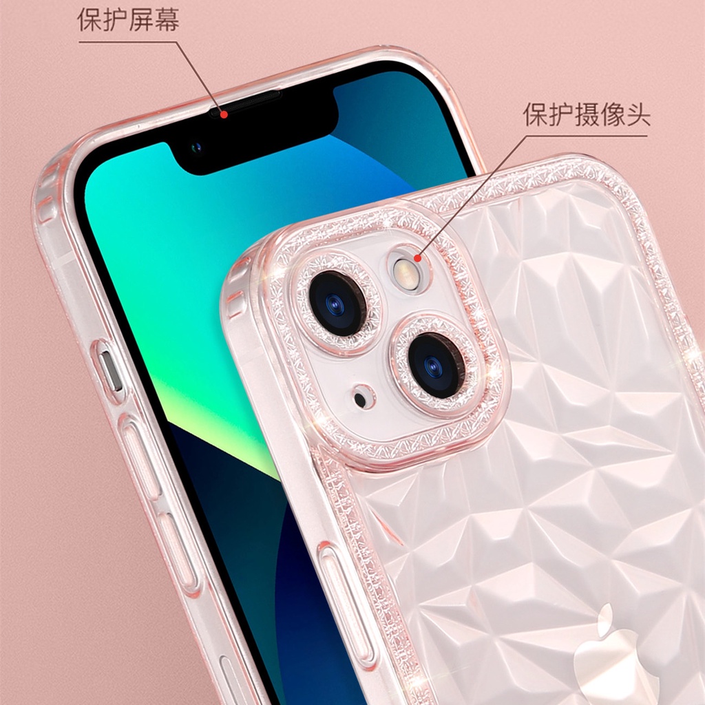 【Diamond pattern】Phone case for iPhone 11 12 13 Pro MAX X XS MAX XR 7+ 8 Plus transparent soft silicone clear casing