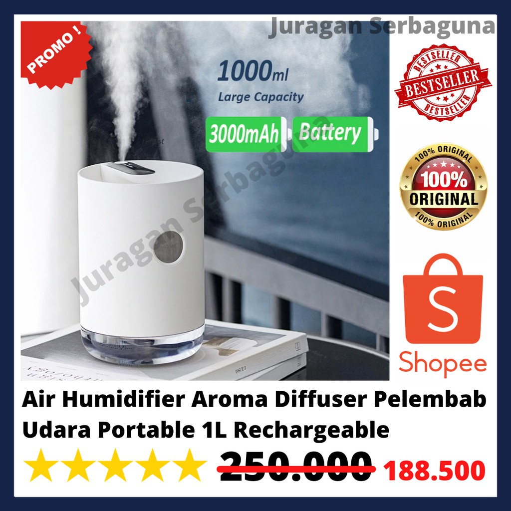 Air Humidifier Aroma Diffuser Pelembab  Udara Portable 1L Rechargeable