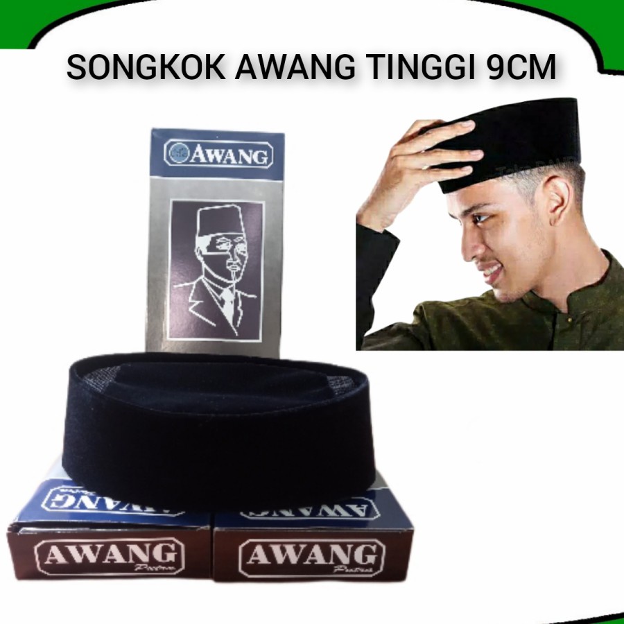 SONGKOK AWANG TINGGI 8 9 10CM SONGKOK PECI KOPIAH HITAM