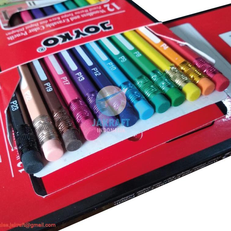 

Terbaru.. (12 Pcs) Pensil Warna 12 Warna Panjang Bisa Dihapus JOYKO Erasable Color Pencil CP-109 Hig