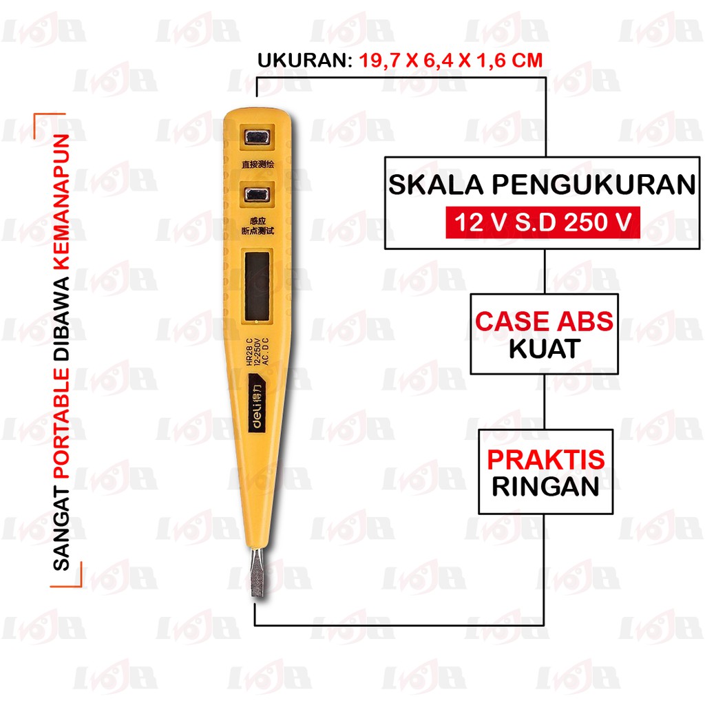 Tespen AC Deli Kuning Obeng Min Digital Test Pen Listrik 12v - 250v