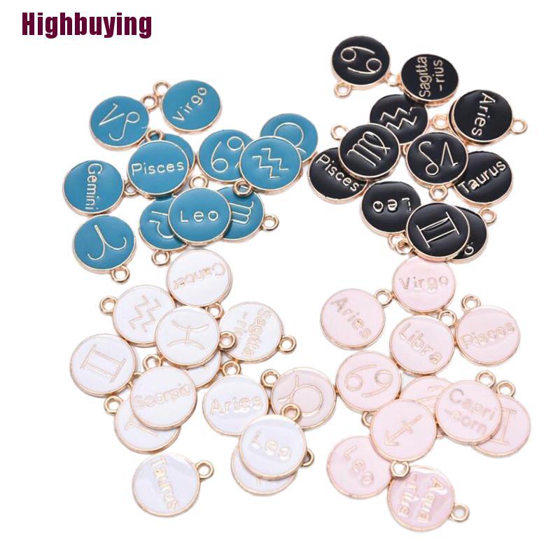 Hyid 12pcsset Liontin Enamel Motif Rasi Bintang Untuk Aksesoris Perhiasan Diy