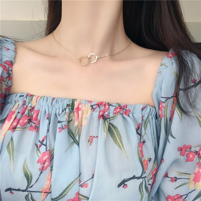 Kalung Rantai Klavikula Model Silang Geometris Tidak Teratur Gaya Korea Untuk Perempuan