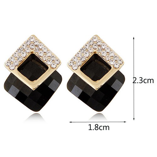 LRC Anting Color Diamond&amp;square Shape Gemstone Decorated Three-dimensional Earrings