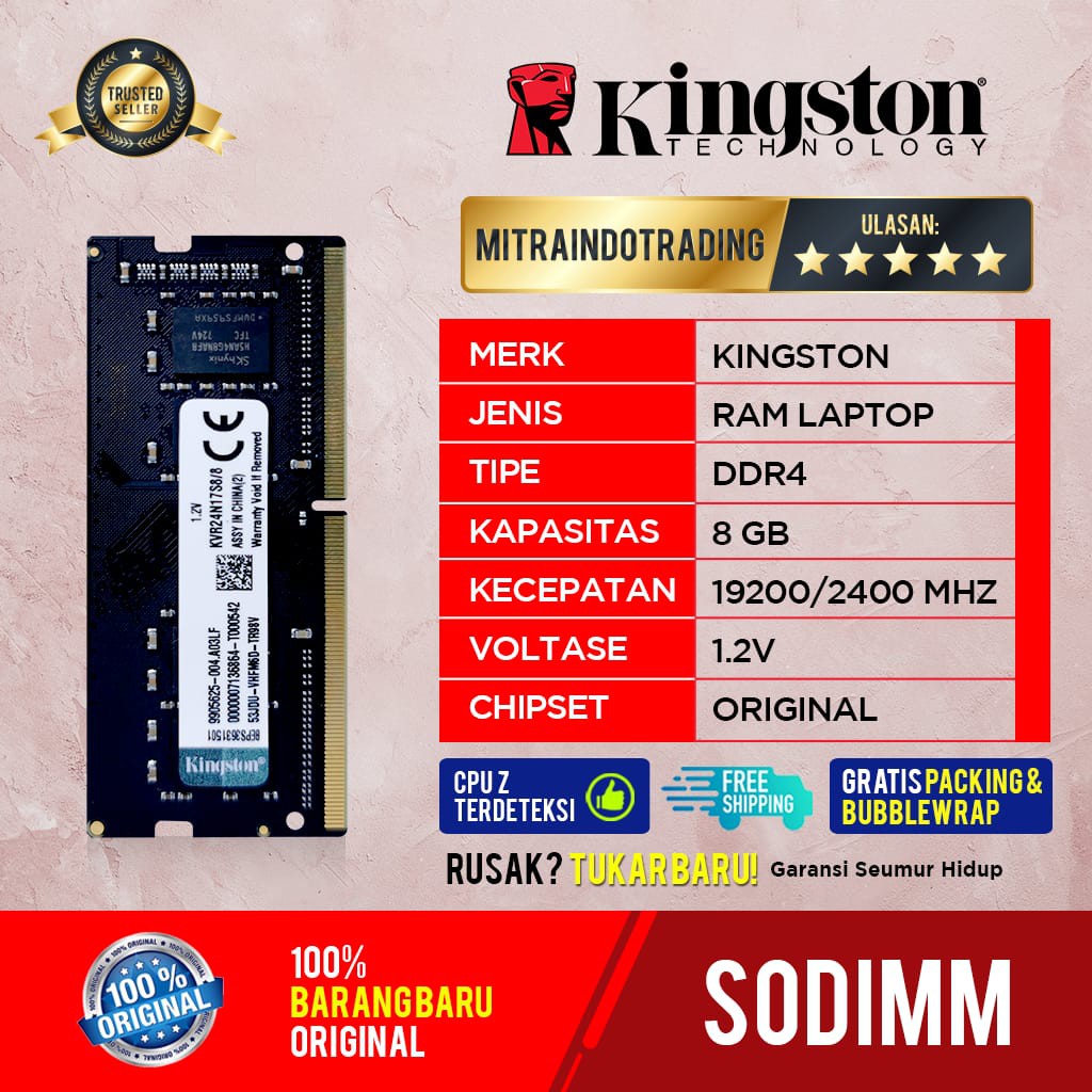 RAM KINGSTON SODIMM DDR4 8GB PC19200/2400mhz