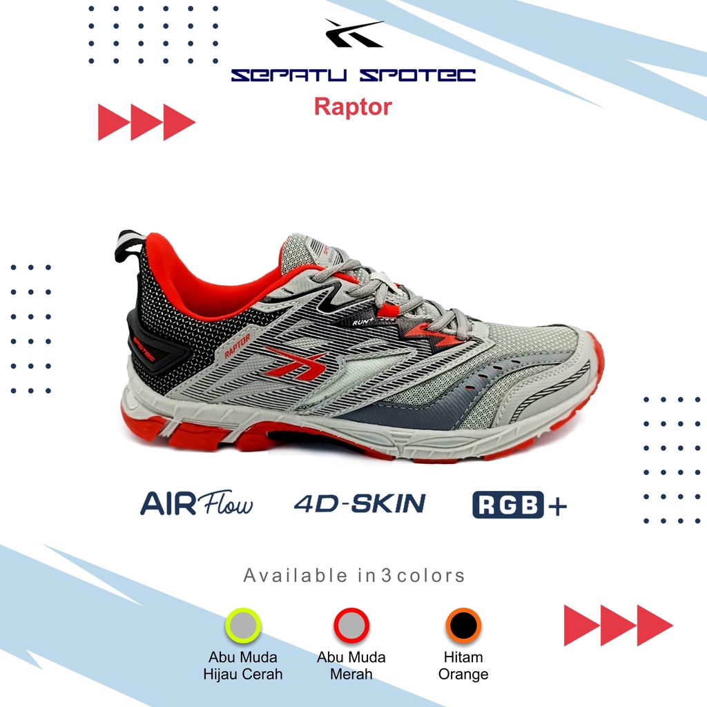 SPOTEC Sepatu Running RAPTOR Abu Muda - Merah (Sz.37-39)