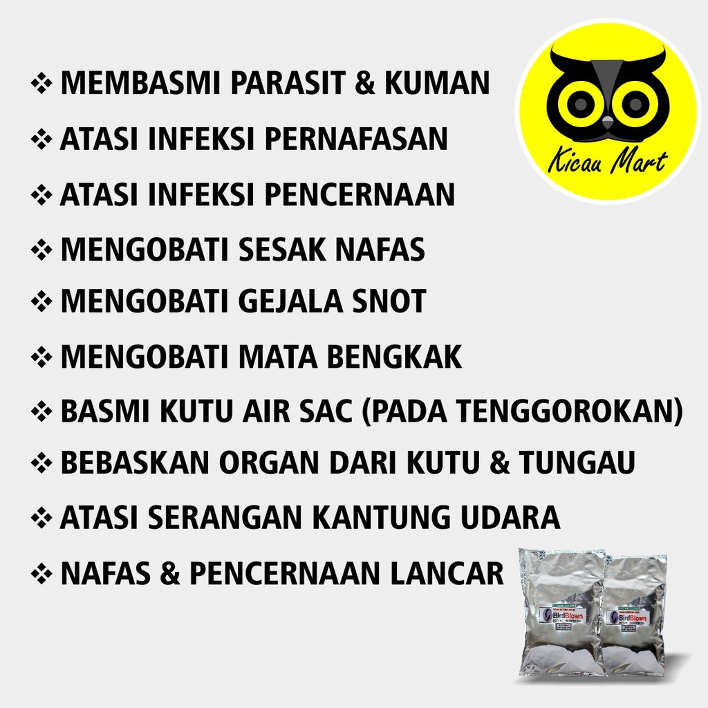 OBAT BURUNG BIRD BLOWN OM KICAU ATASI INFEKSI NAFAS PENCERNAAN SESAK NAFAS SNOT MATA BENGKAK VBBLWOK