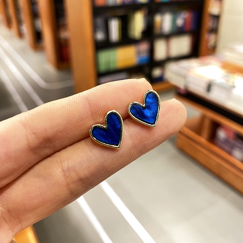 Anting Stud Bentuk Hati Warna Biru Untuk Wanita