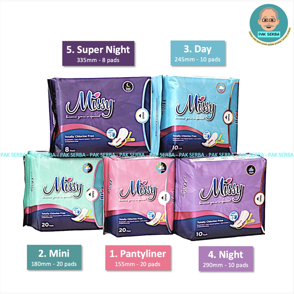 Pembalut Wanita / Pembalut Missy / PANTYLINER MINI DAY NIGHT SUPER N.