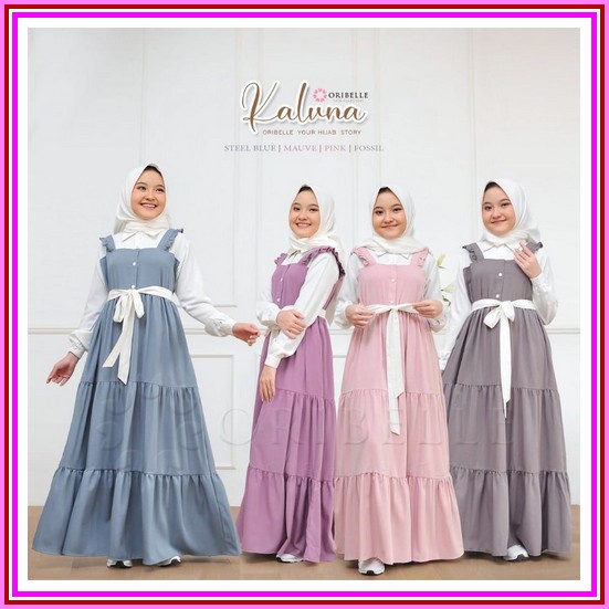 Gamis Wanita Terkini Bahan Ceruti Babydoll Full Furing Sarela Dress Kaluna Dress Anak 11-13 Tahun Pa