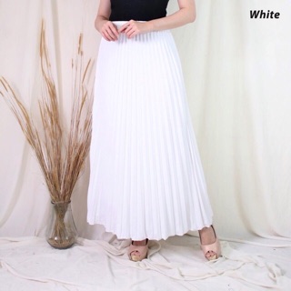  Rok plisket putih  white abg cantik pinggang karet panjang 