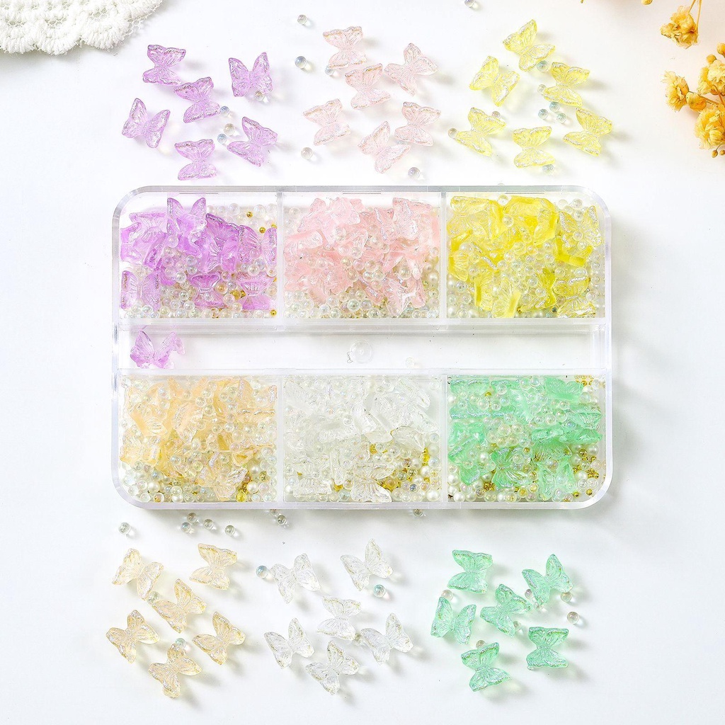 MXBEAUTY Kupu-kupu Kuku Perhiasan DIY Warna-Warni Gaya Jepang Nail Art Aksesoris Aurora Glitter Manicure DIY Dekorasi Kuku