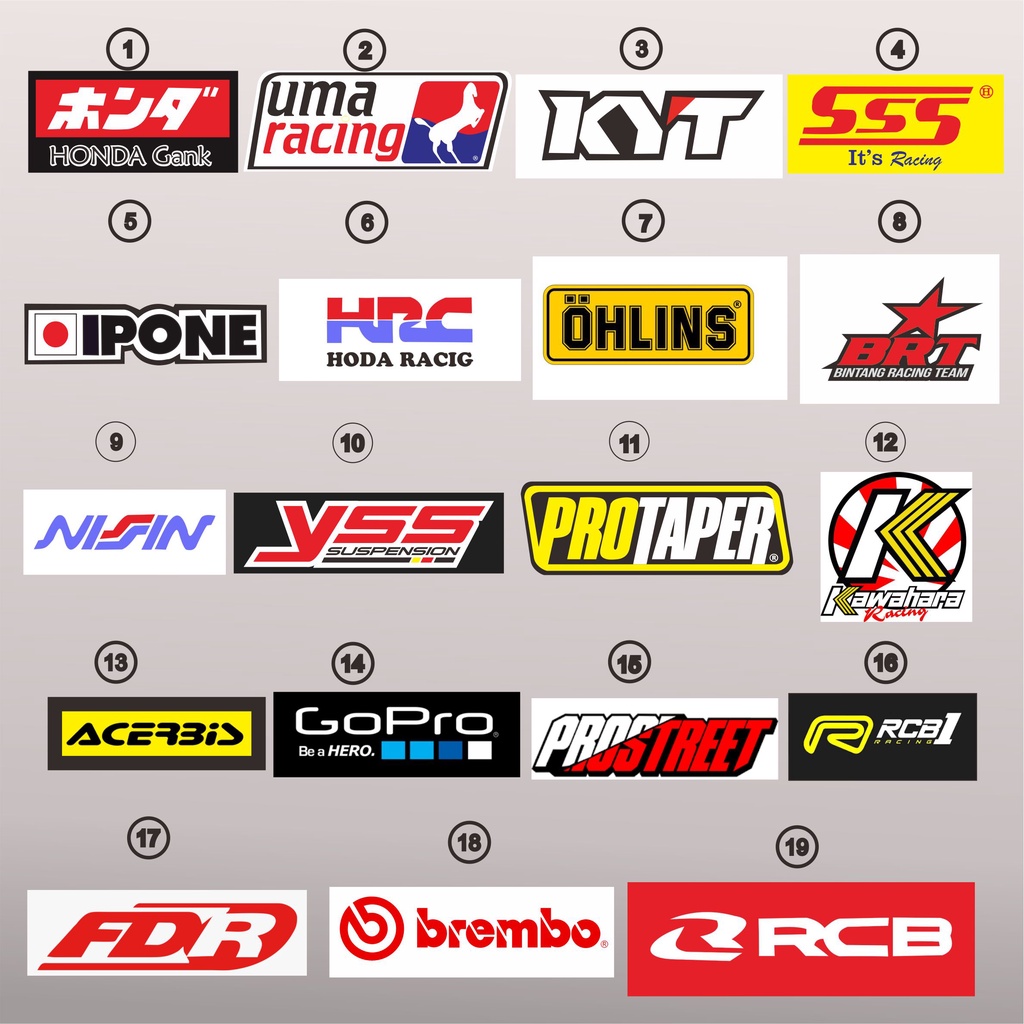 Stiker racing terbaru / stiker motor / stiker sponsor sticker prostreet / sticker rcb / Stikcer Helm Helem hologram / sticker racing logo emblem motor mobil murah