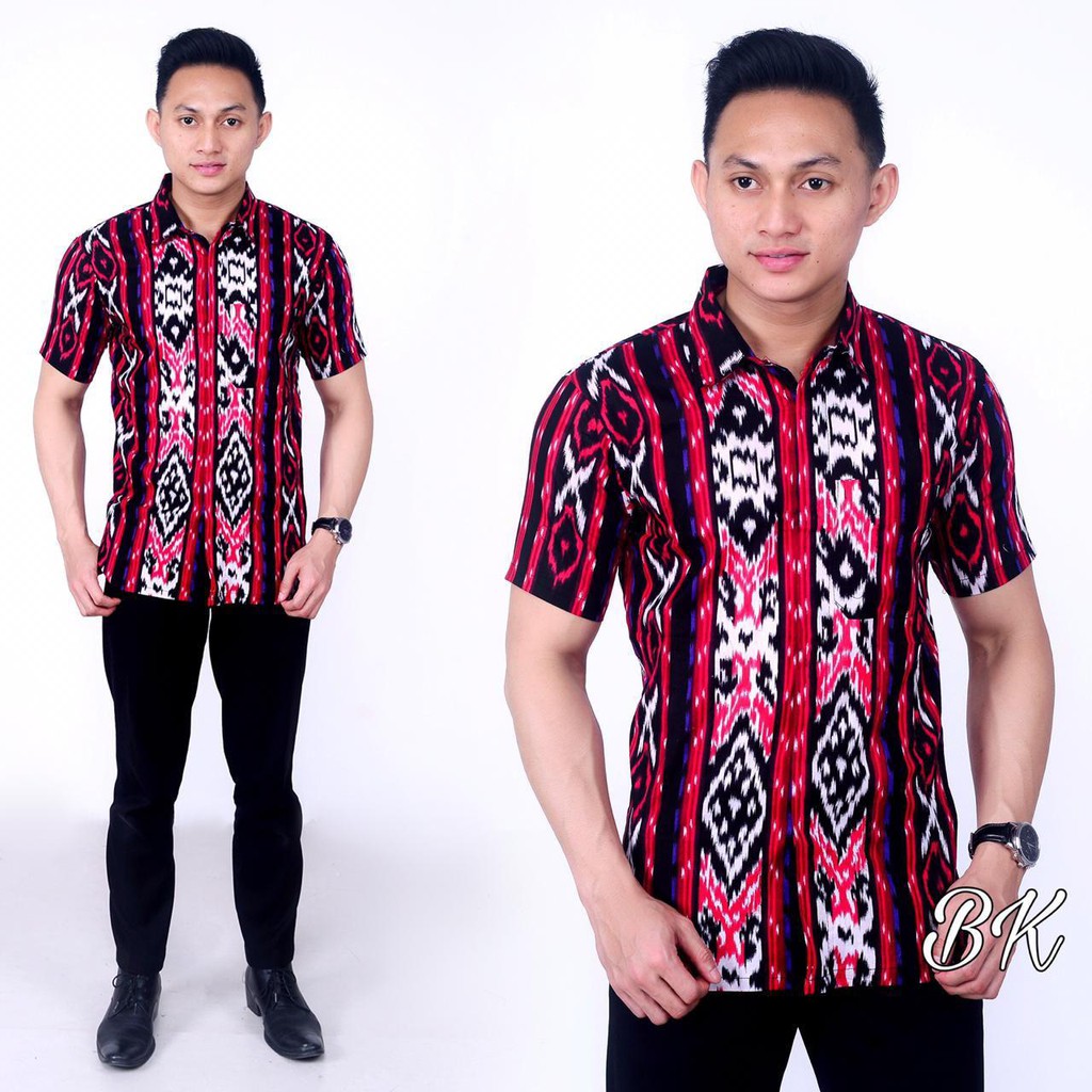 Hem Batik Pria Lengan Pendek Motiv Songket Bahan Katun Nyaman Di Pakai